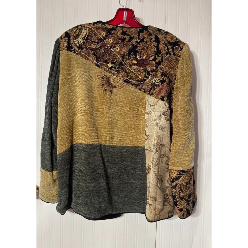Alex Kim Womens Paisley‎ Patchwork Jacket Earth Tone Embroidered Button Front L